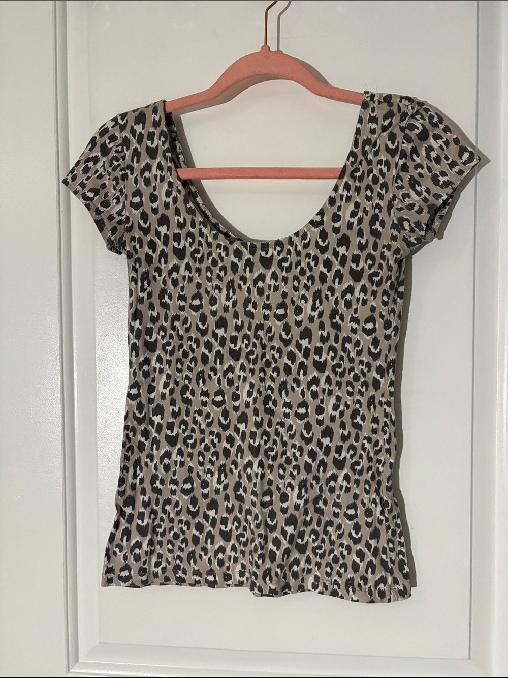 Garage Taupe and Black Leopard Scoop Neck Short Sleeve Top